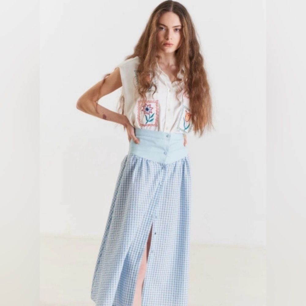 Free People Pastiche Hardy Checked Midi Skirt sz XS